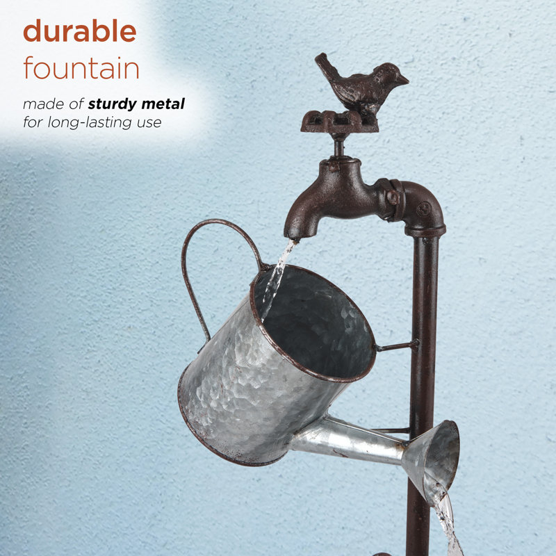 August Grove® Hucklow Metal Watering Can Wheelbarrow Fountain & Reviews